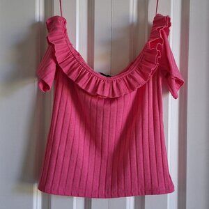 Zara Fushia Pink Ruffled Top Women's Size S